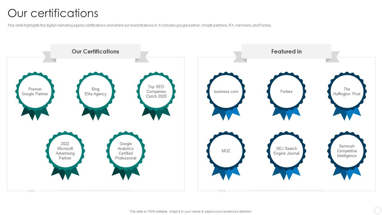 Our Certifications Digital Marketing Company Profile Ppt Powerpoint