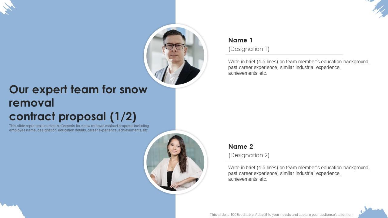 Our Expert Team For Snow Removal Contract Proposal Ppt Powerpoint Presentation File Files