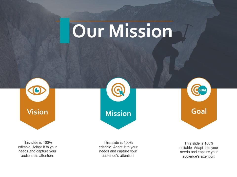 our_mission_vision_goal_ppt_powerpoint_presentation_visual_aids_deck_Slide01