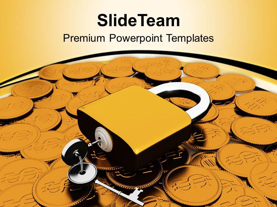 Padlock And Coins Financial Security Powerpoint Templates Ppt Themes