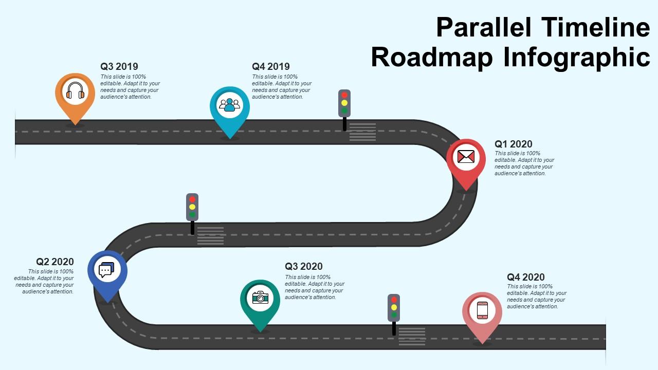 Parallel timeline roadmap infographic Slide01