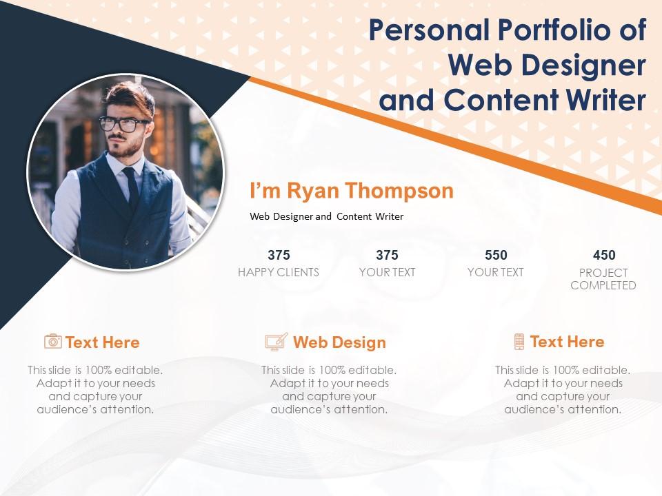 Personal portfolio of web designer and content writer Slide01