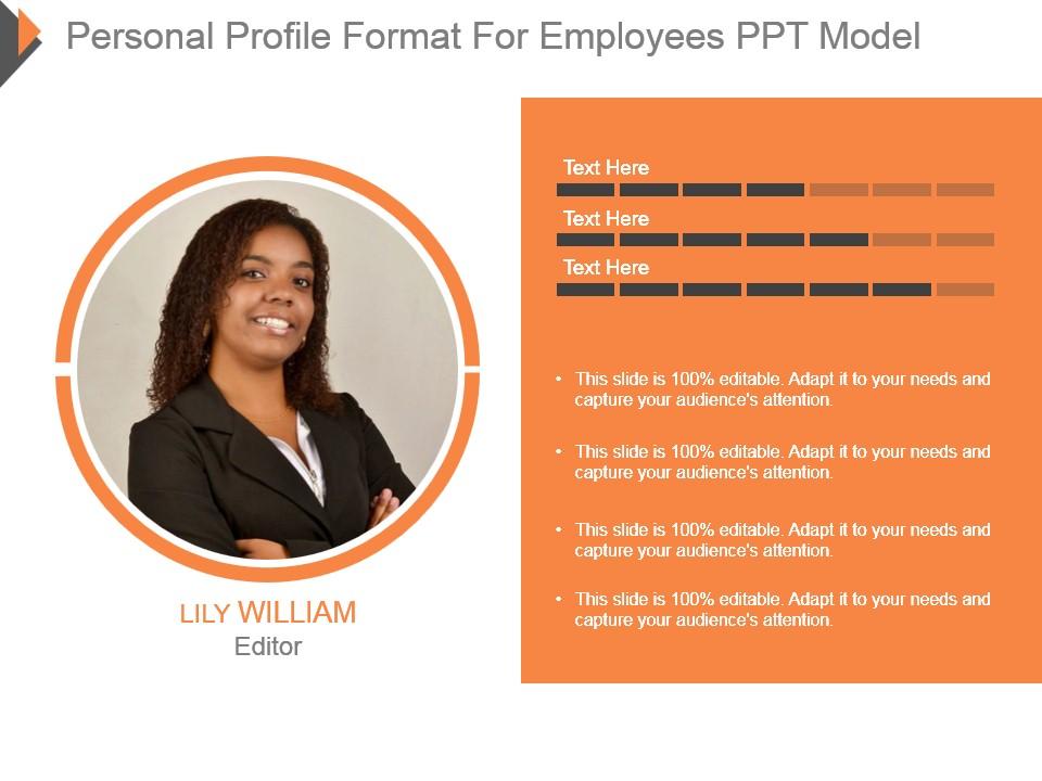 Personal profile format for employees ppt model Slide01