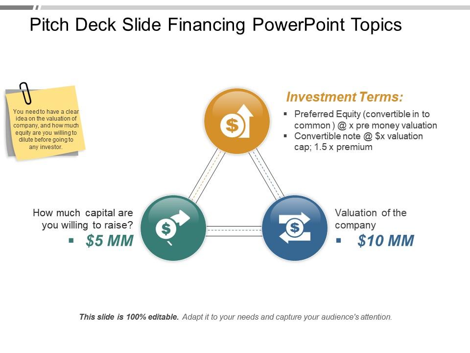 Pitch deck slide financing powerpoint topics Slide01
