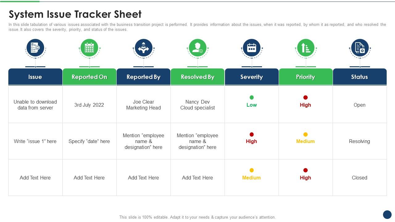 Plan For Successful System Integration System Issue Tracker Sheet ...