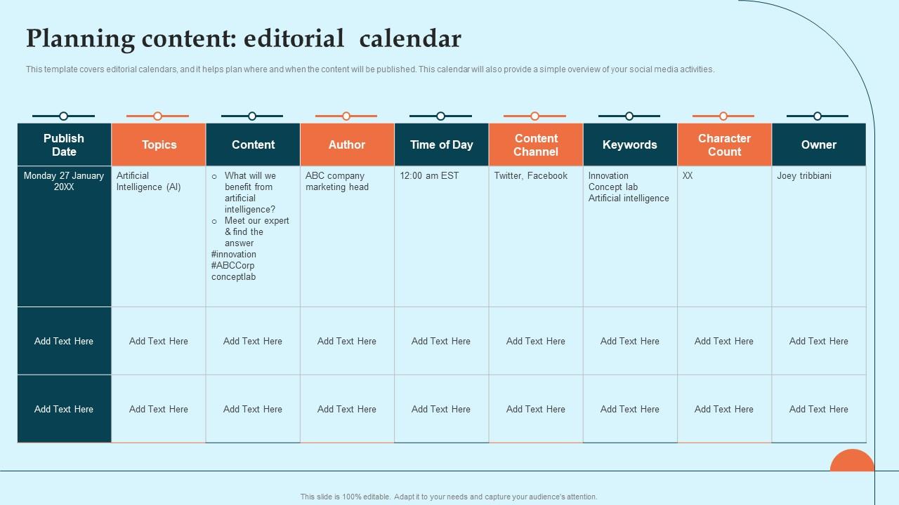 Planning Content Editorial Calendar Brand Launch Plan Ppt Sample PPT