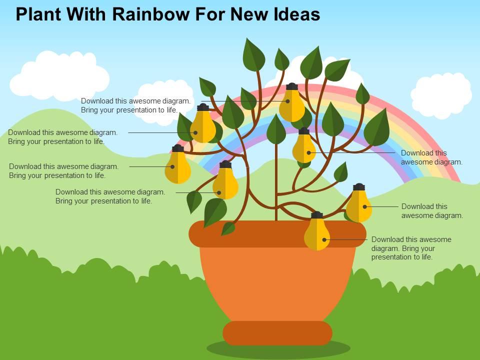 Plant with rainbow for new ideas flat powerpoint design Slide00