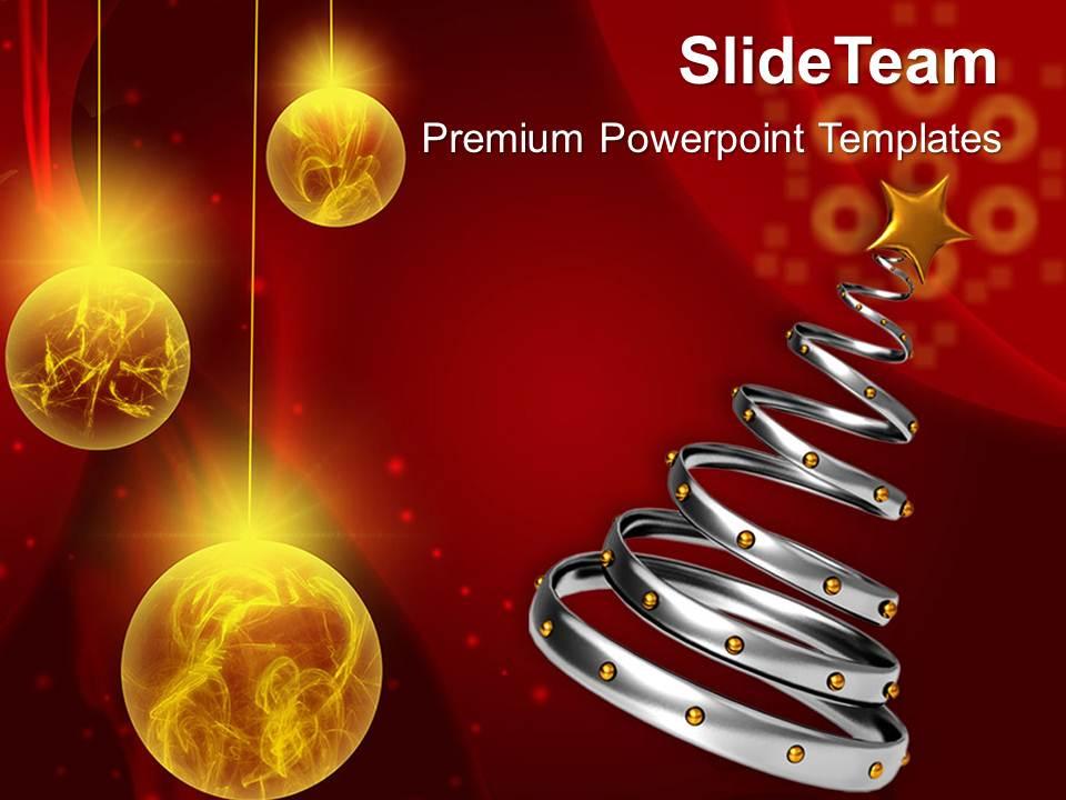 pleasant_holidays_christmas_balls_3d_tree_with_golden_baubles_celebration_templates_ppt_powerpoint_Slide01