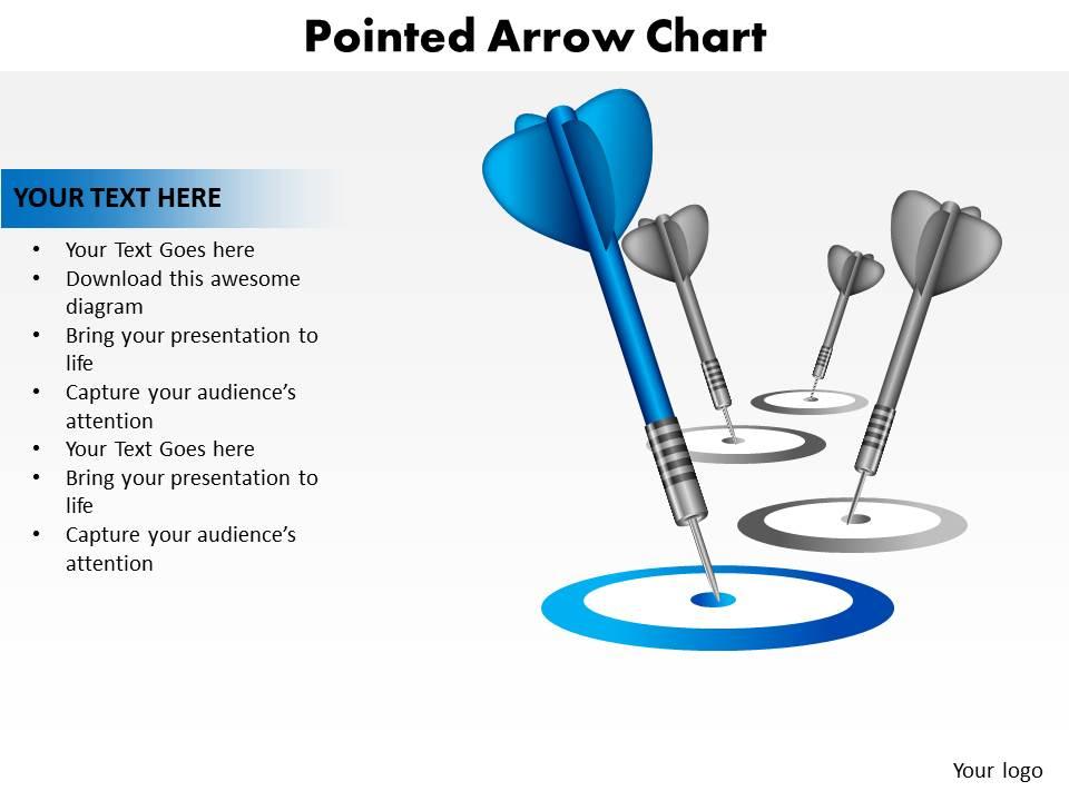 Pointed arrow darts thrown on ground into bullseyes chart powerpoint templates 0712 Slide01