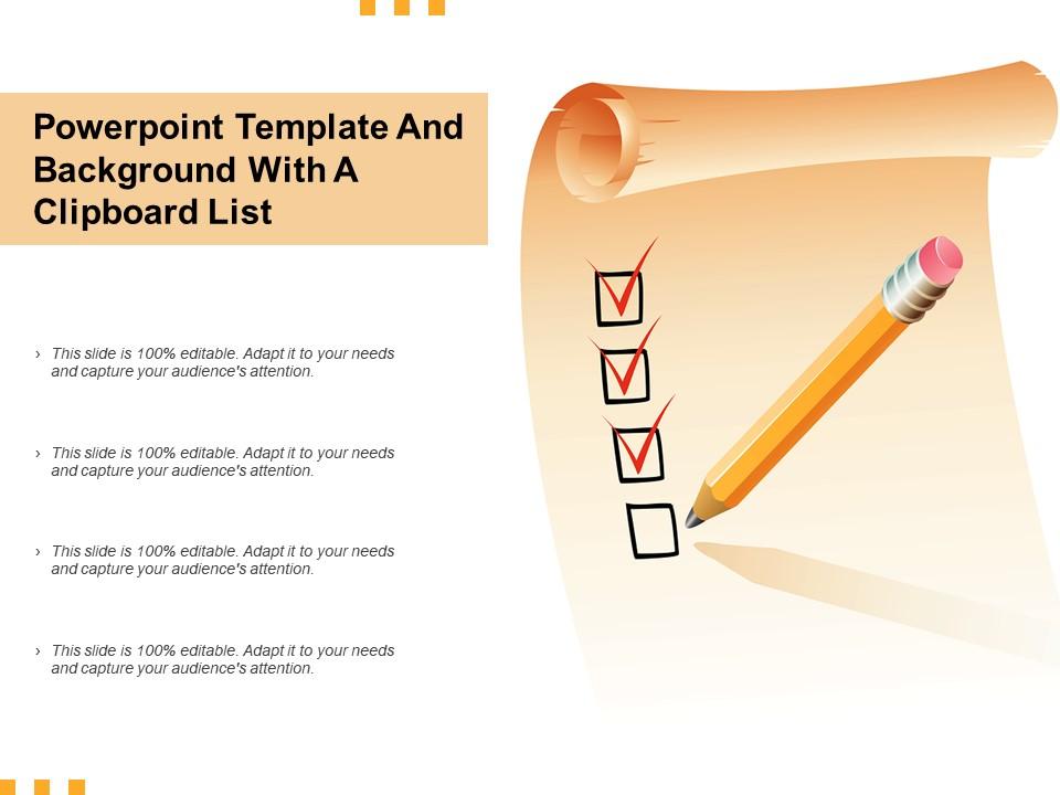 Powerpoint Template And Background With A Clipboard List Presentation