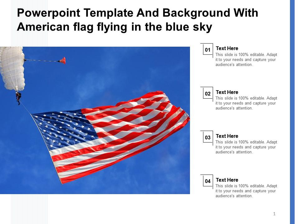 Powerpoint Template And Background With American Flag Flying In The Blue  Sky | Presentation Graphics | Presentation PowerPoint Example | Slide  Templates