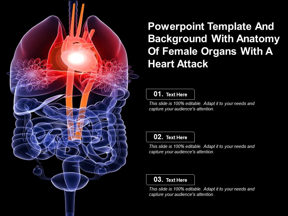 Powerpoint template and background with anatomy of female organs with a heart attack