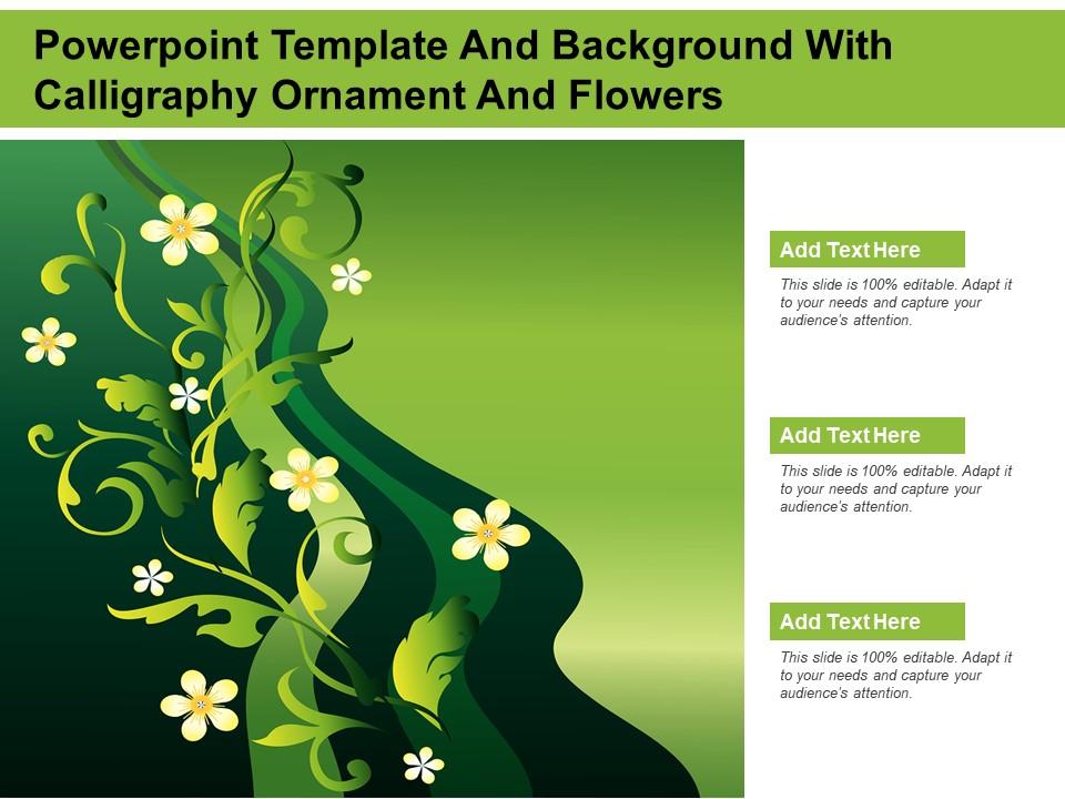 Powerpoint template and background with calligraphy ornament and flowers Slide01