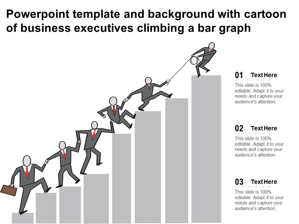 Powerpoint Template And Background With Cartoon Of Business Executives  Climbing A Bar Graph | Presentation Graphics | Presentation PowerPoint  Example | Slide Templates