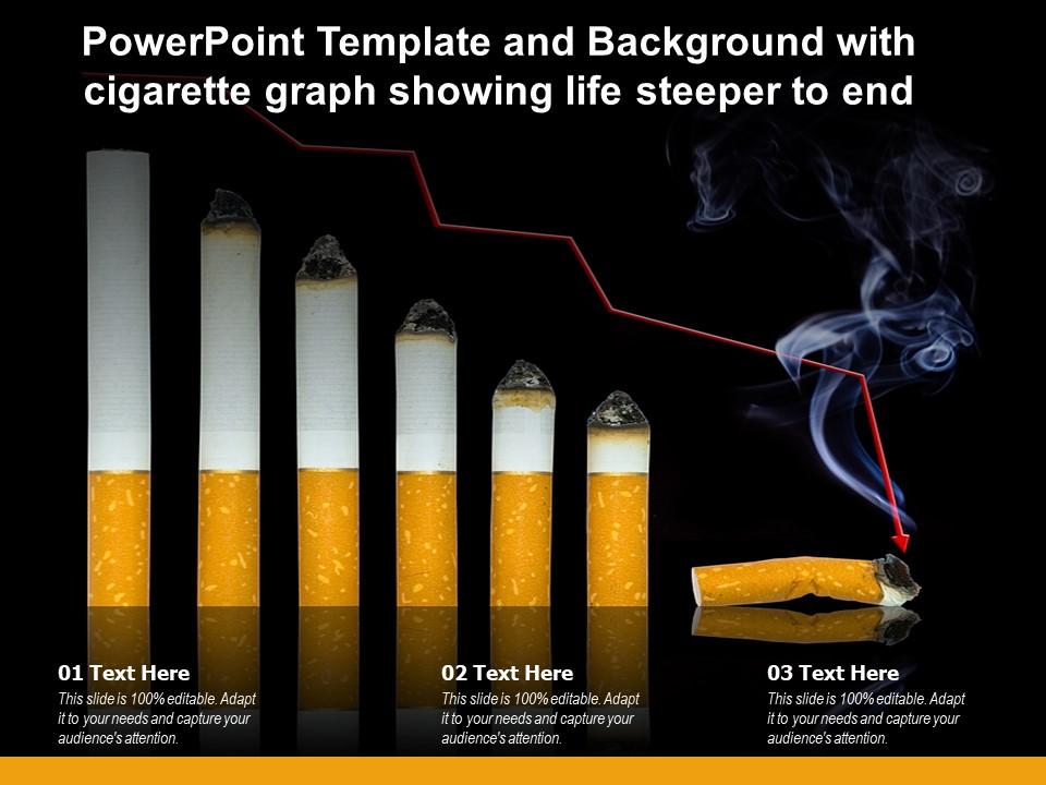 Powerpoint template and background with cigarette graph showing life steeper to end Slide01