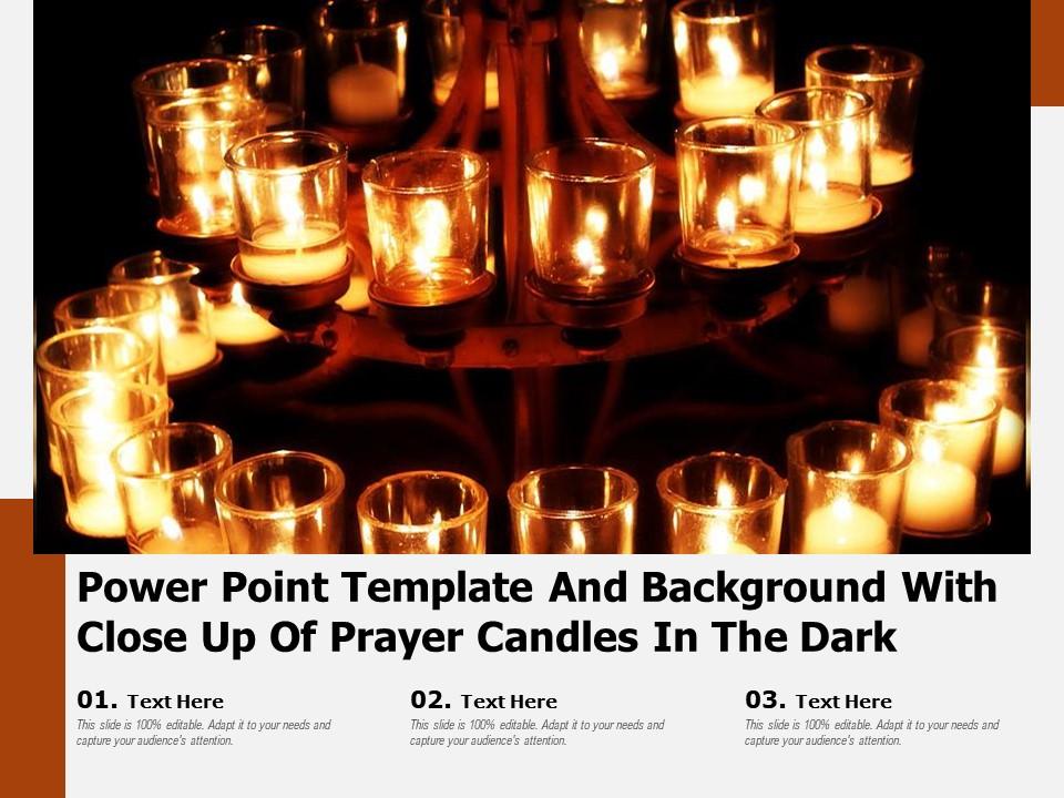 Powerpoint template and background with close up of prayer candles in the dark Slide01