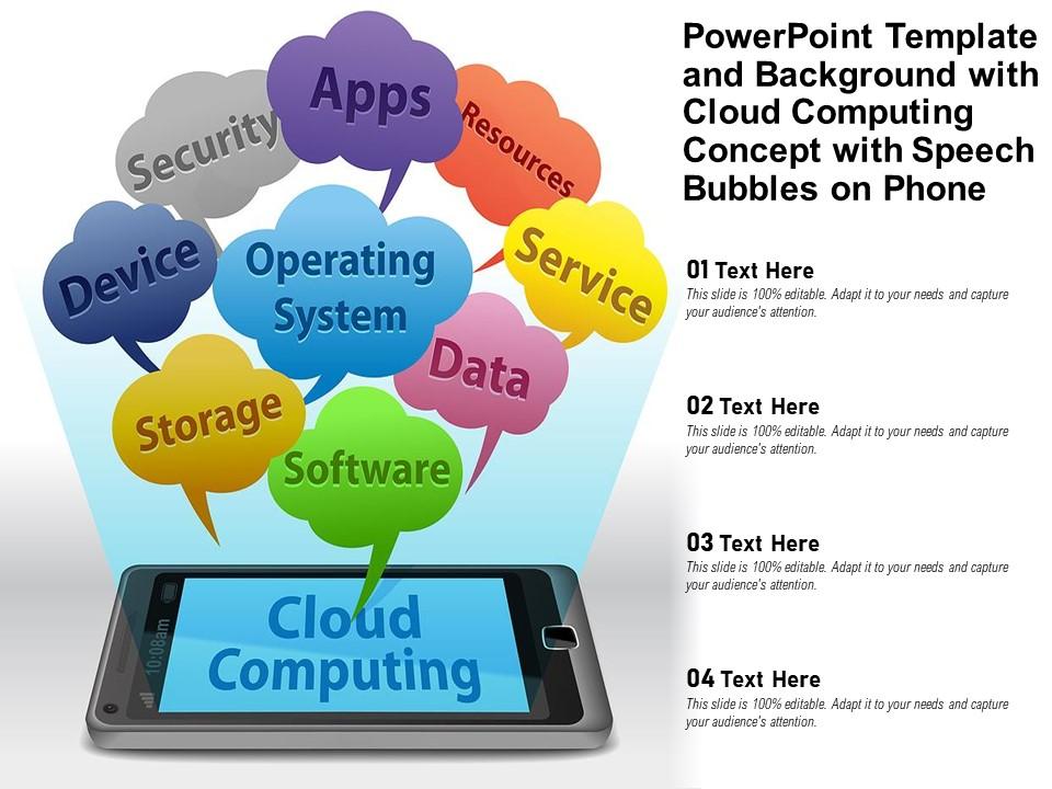 Powerpoint Template And Background With Cloud Computing Concept With Speech Bubbles On Phone
