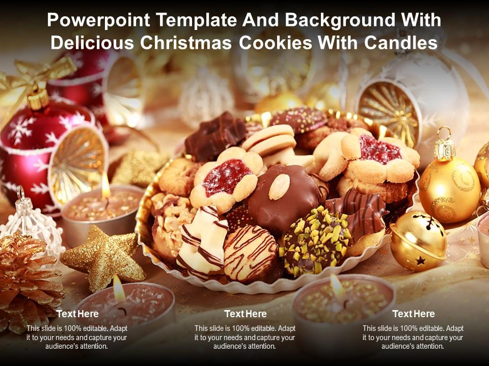 Powerpoint template and background with delicious christmas cookies with candles Slide01