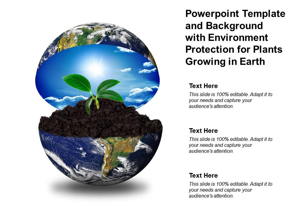 Powerpoint template and background with environment protection for plants growing in earth Slide01