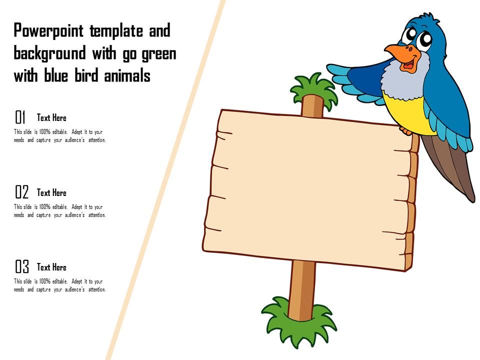 Powerpoint template and background with go green with blue bird animals Slide01