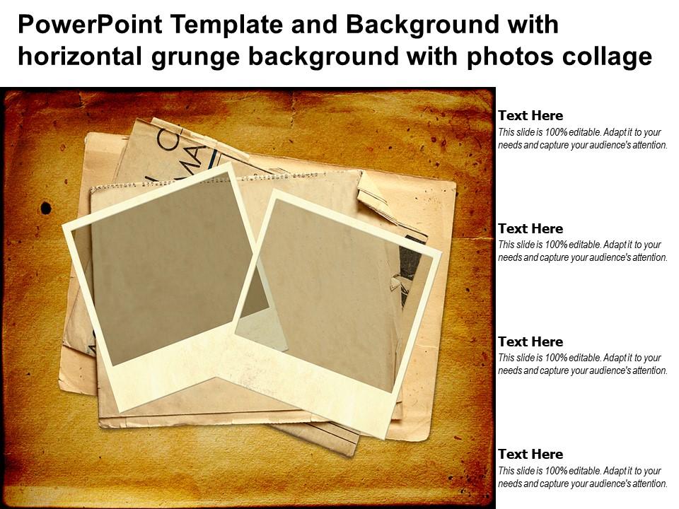 Powerpoint template and background with horizontal grunge background with photos collage Slide01