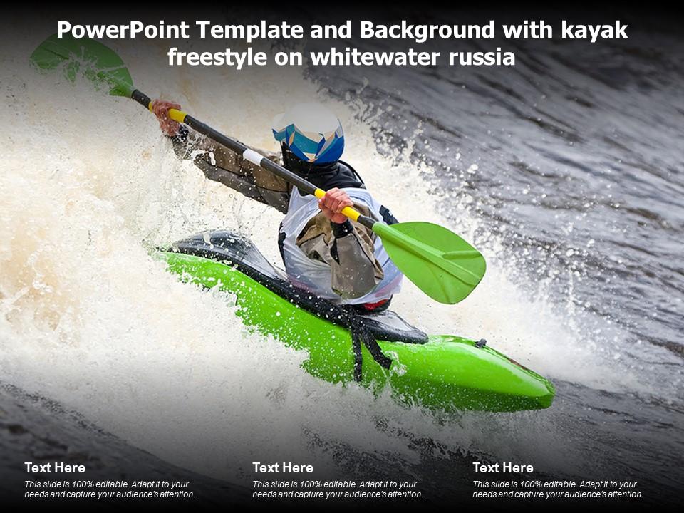 Powerpoint template and background with kayak freestyle on whitewater russia Slide01