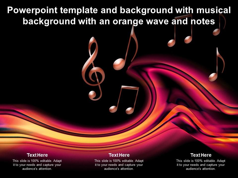 Powerpoint template and background with musical background with an orange wave and notes