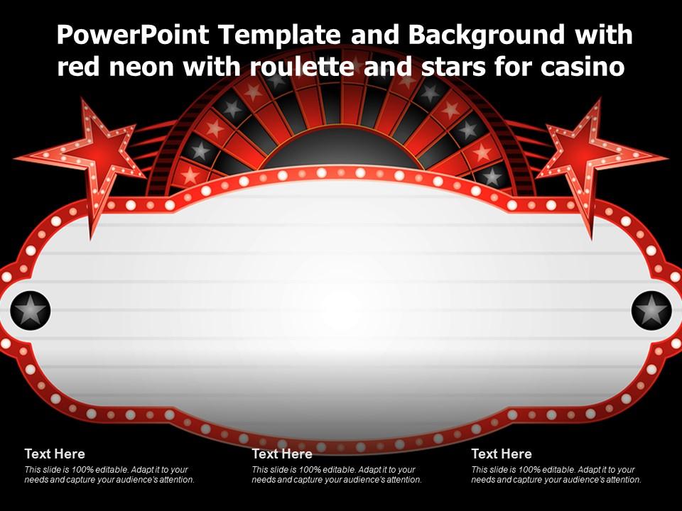 Powerpoint Template And Background With Red Neon With Roulette And Stars  For Casino | Presentation Graphics | Presentation PowerPoint Example |  Slide Templates