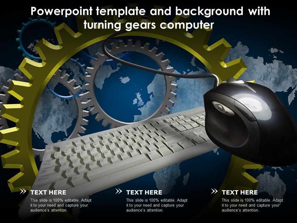 Powerpoint Template And Background With Turning Gears Computer ...