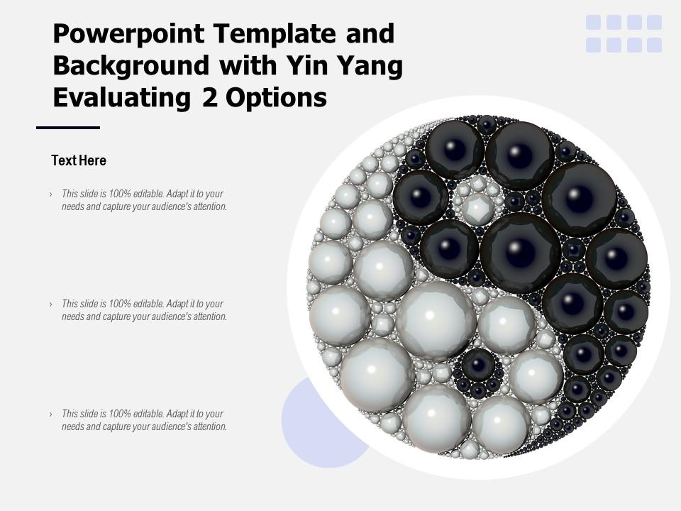 Powerpoint template and background with yin yang evaluating 2 options Slide01