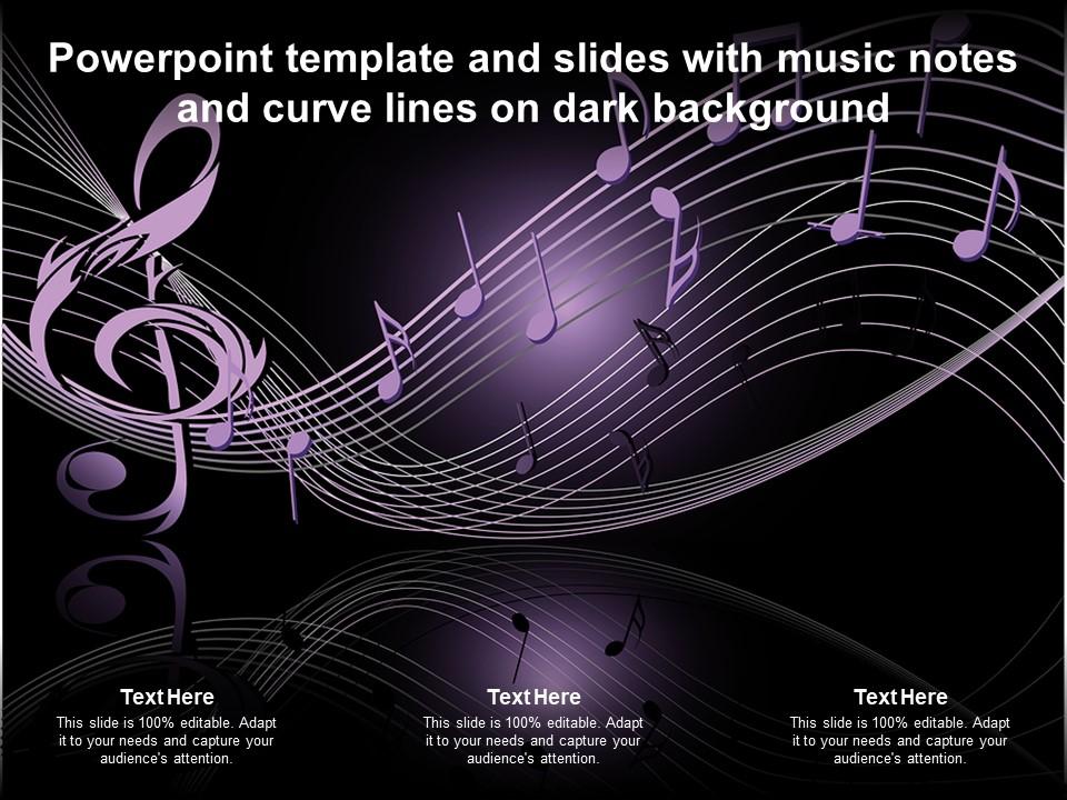 Powerpoint Template And Slides With Music Notes And Curve Lines On Dark