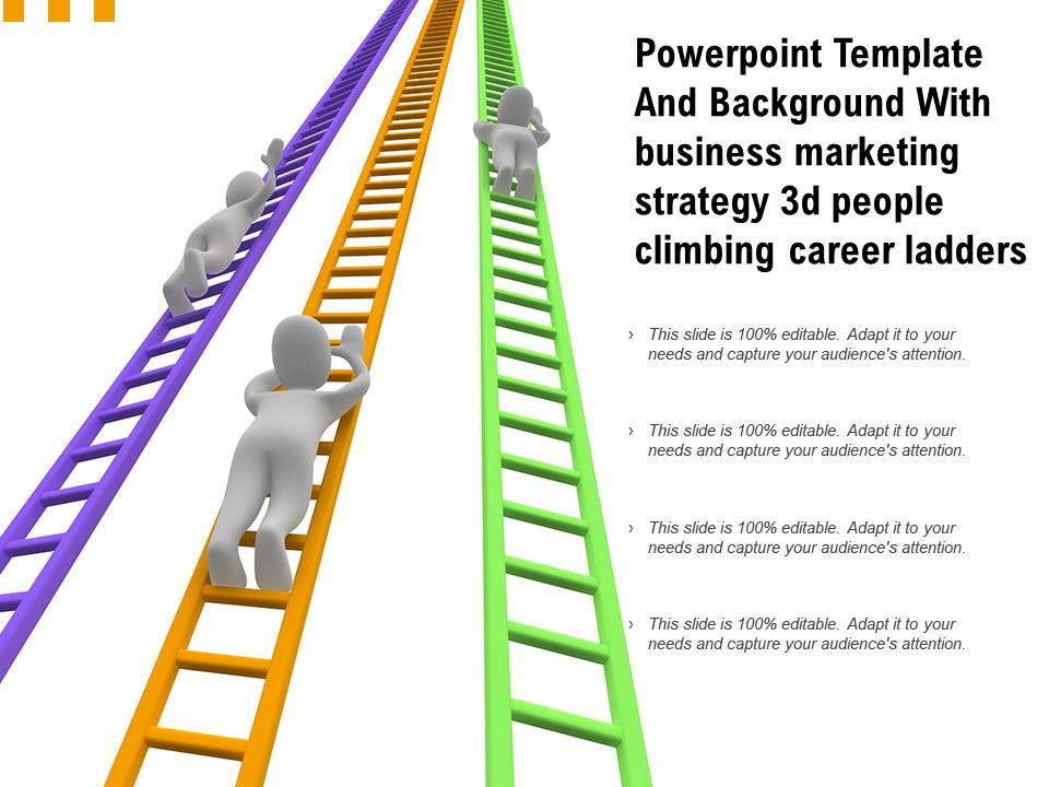 Powerpoint template with business marketing strategy 3d people climbing career ladders Slide01