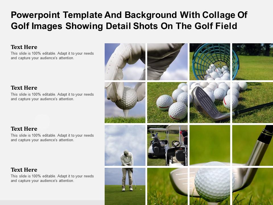 Powerpoint template with collage of golf images showing detail shots on the golf field