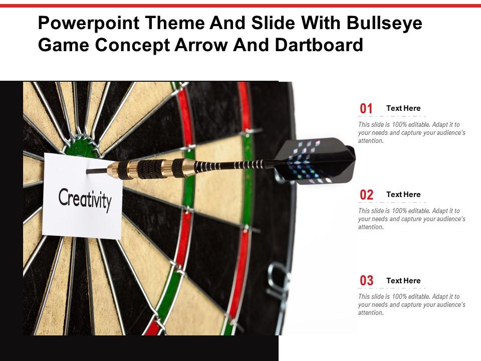 Powerpoint theme and slide with bullseye game concept arrow and dartboard Slide01