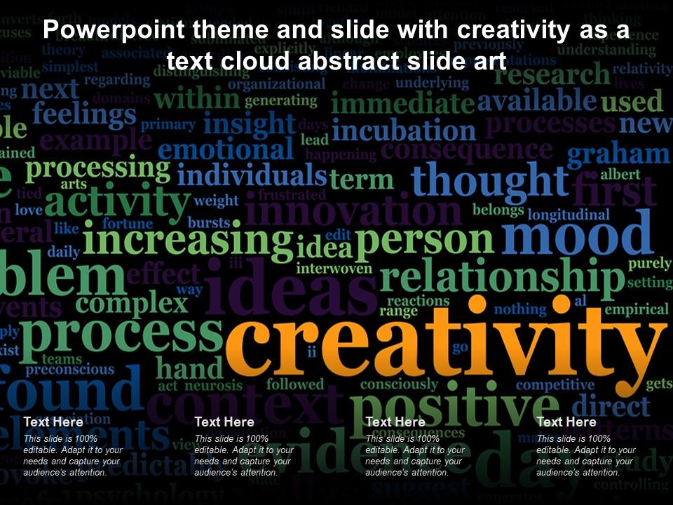 Powerpoint theme and slide with creativity as a text cloud abstract slide art Slide01