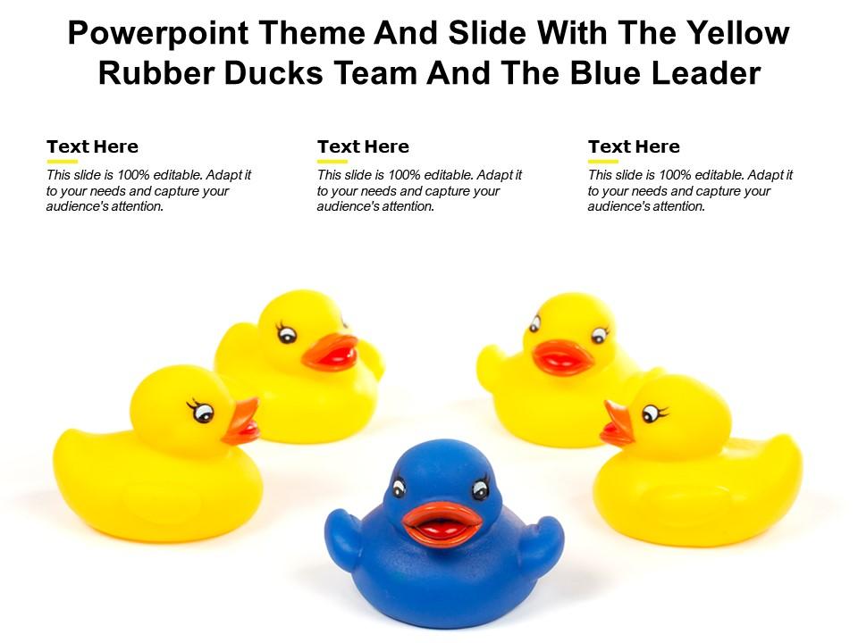 Powerpoint theme and slide with the yellow rubber ducks team and the blue leader Slide01