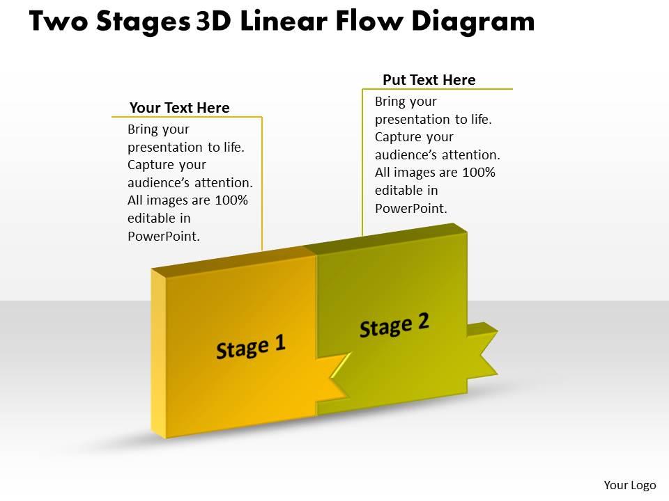 ppt_two_stage_3d_linear_flow_swim_lane_diagram_powerpoint_template_business_templates_2_stages_Slide01