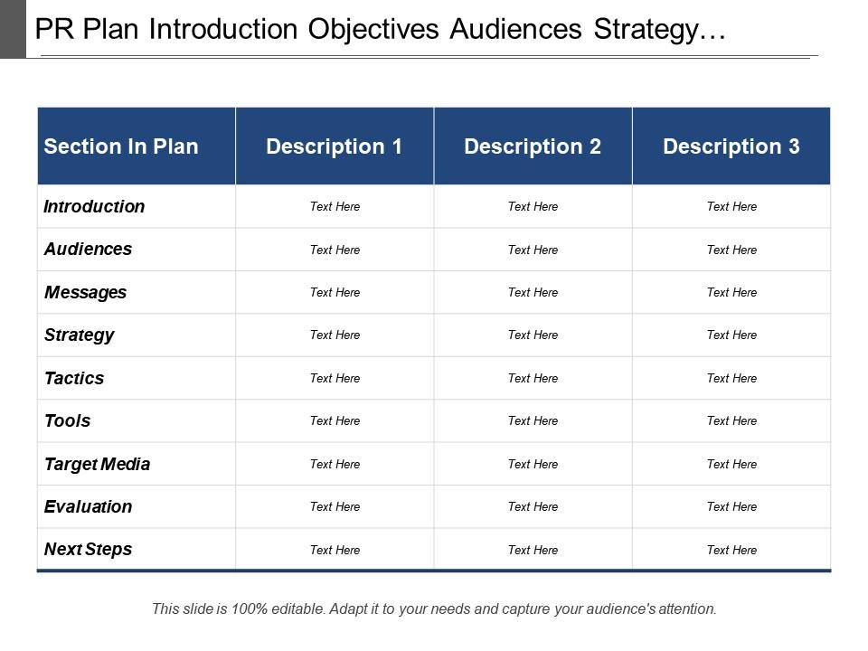 Pr plan introduction objectives audience strategy tactics media public relation Slide00