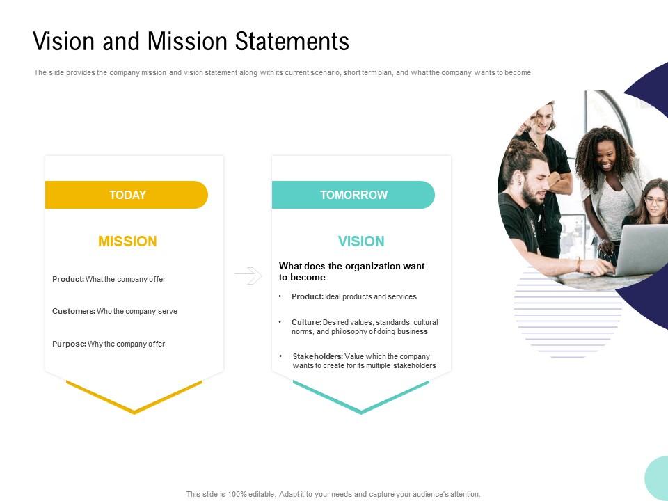 Pre Seed Money Pitch Deck Vision And Mission Statements Ppt Powerpoint