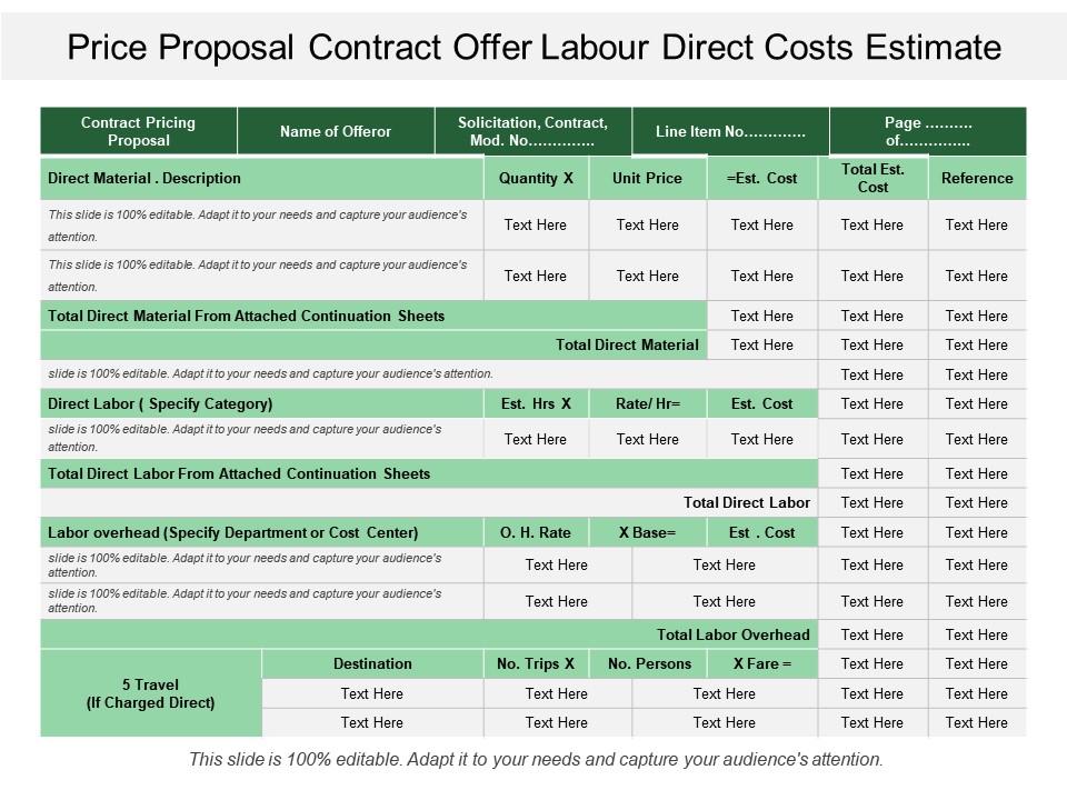 Price proposal contract offer labour direct costs estimate Slide00