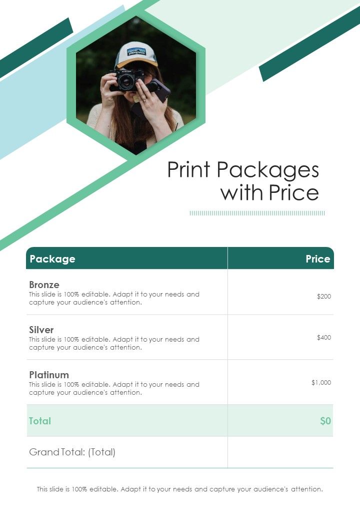 Print Packages With Price Photography Project Proposal One Pager Sample