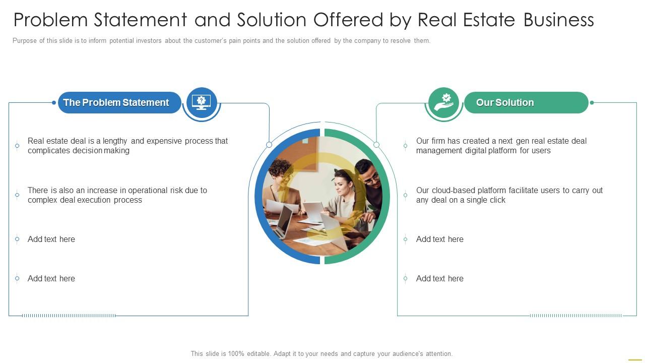 Problem Statement And Solution Offered By Real Commercial Real Estate Investor Funding Elevator Pitch Deck Slide01