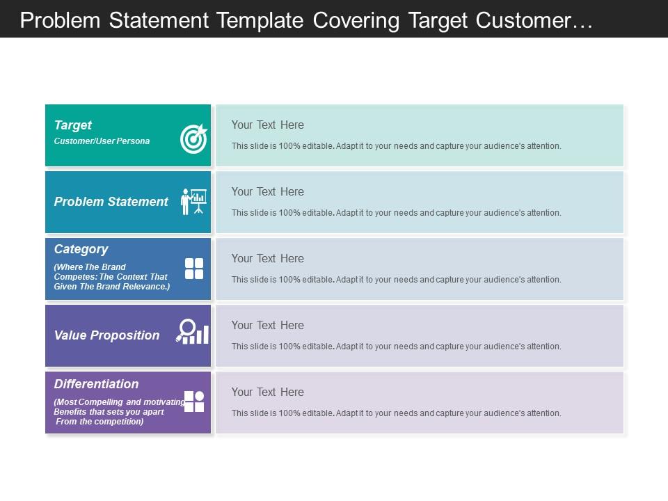 Problem statement template covering target customer and value proposition Slide01