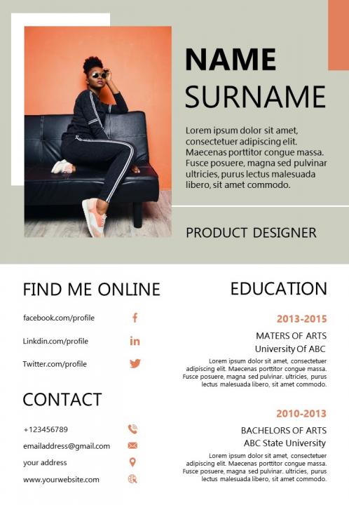 Product designer resume sample template Slide01