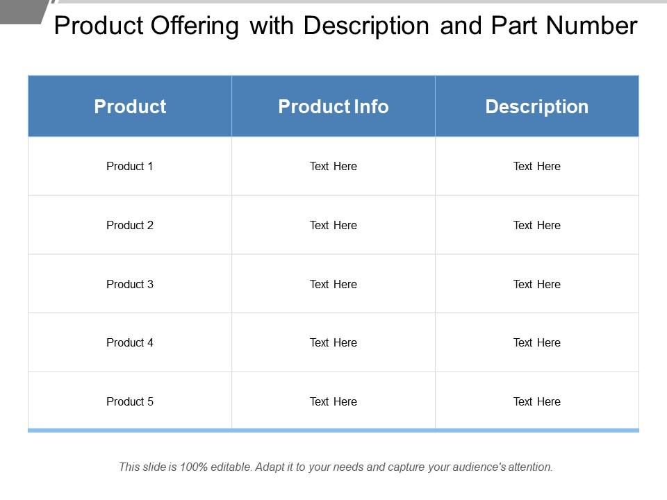 Product offering with description and part number Slide00