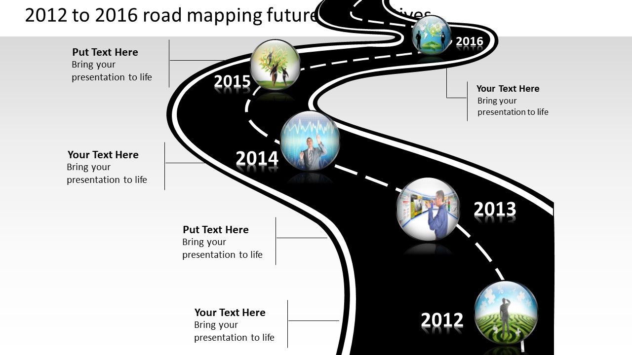 Product roadmap timeline 2012 to 2016 road mapping future perspectives powerpoint templates slides