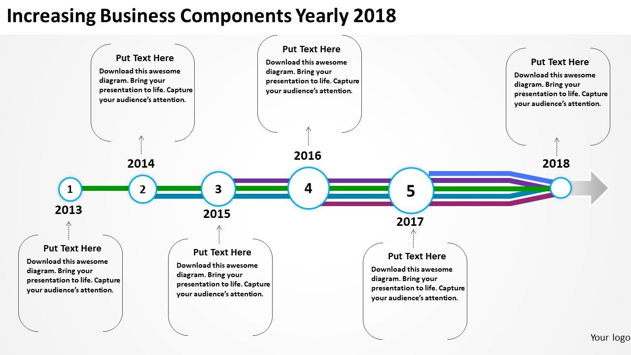Product roadmap timeline increasing business components yearly 2018 powerpoint templates slides Slide01