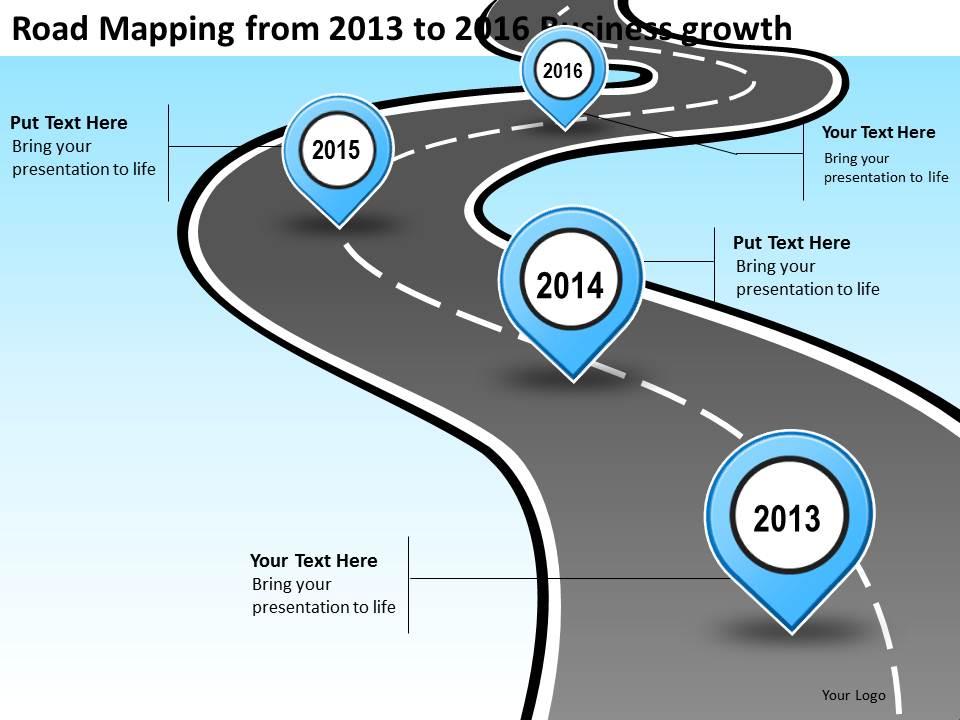 Product roadmap timeline road mapping from 2013 to 2016 business growth powerpoint templates slides Slide01