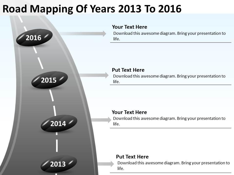 Product roadmap timeline road mapping of years 2013 to 2016 powerpoint templates slides Slide00