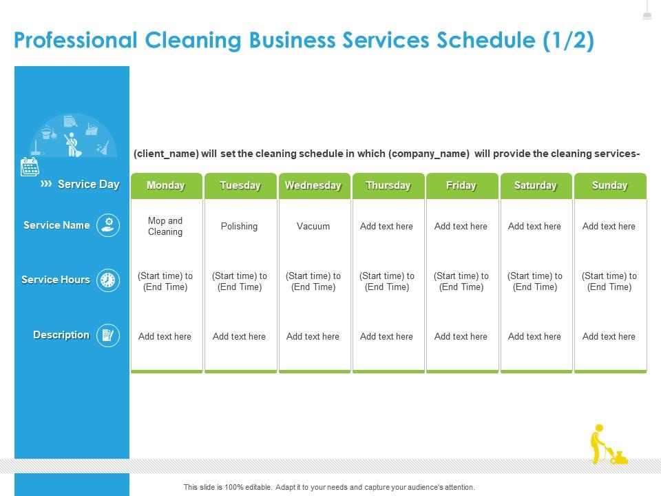 Professional cleaning business services schedule polishing ppt file example introduction Slide01